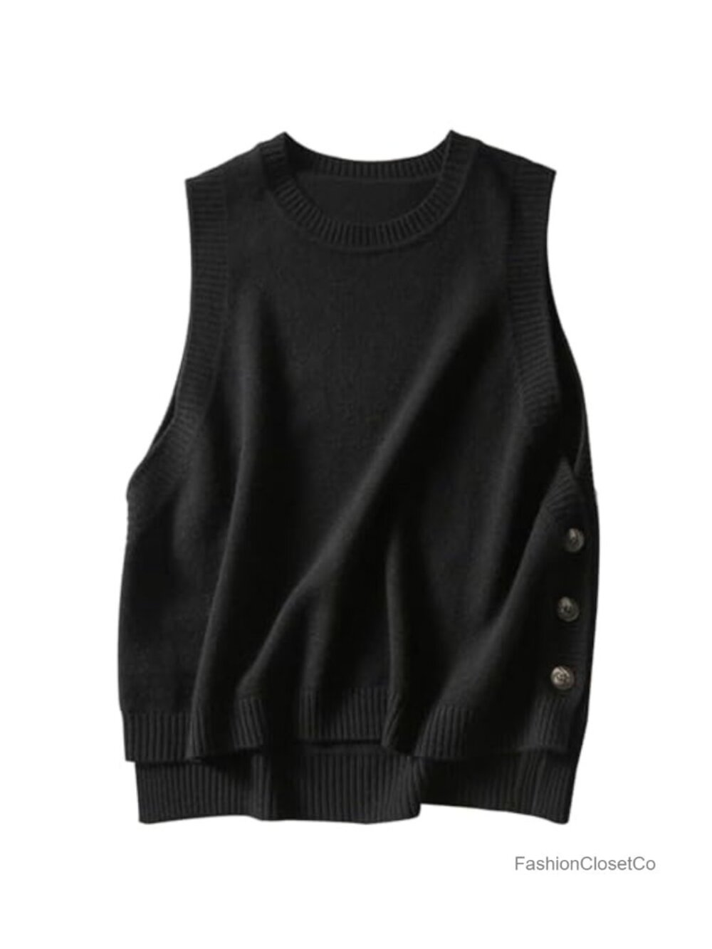 Sweater Vest Round Neck Knit Pullover Sleeveless Trendy Classic High Low